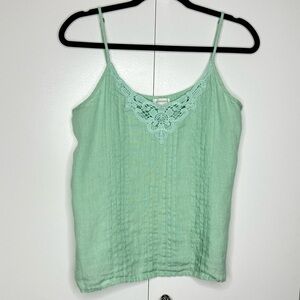 Sundance Mint Green Lace Trim Women's Top 100% Linen - Small